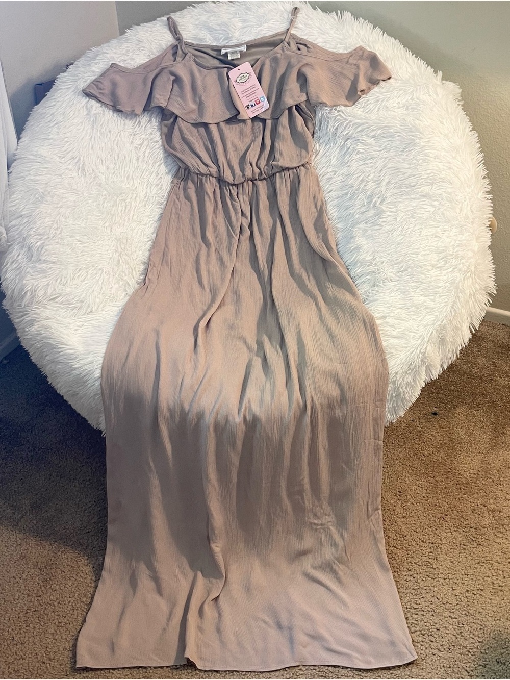 Ruffle off cold shoulder boho hippie chic dress